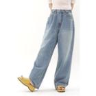Adjustable-waist Wide-leg Jeans Light Blue - One Size