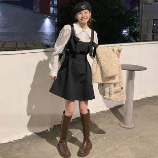 Set: Bow Overall A-line Dress + Shirt