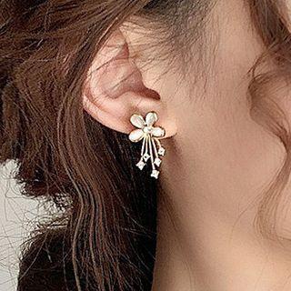 Flower Cat Eye Stone Fringed Earring 1 Pair - Gold - One Size