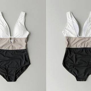 Cutout-detail Color-block Swimsuit