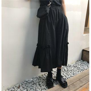 High-waist Ruffle Semi Skirt Black - One Size