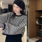 Checkerboard Cropped Sweater Check - Black & White - One Size