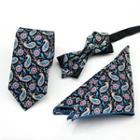Set Of 3: Printed Neck Tie + Bow Tie + Pocket Square Mz-26 - One Size