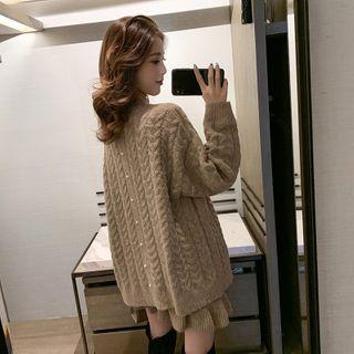 Set: Cable-knit Oversize Sweater + Mini Knit Skirt