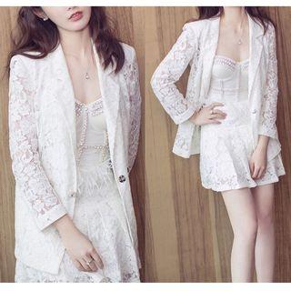 Set: Lace Blazer + Strapless Mini Lace Dress