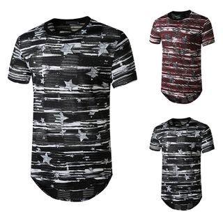 Short-sleeve Star Print Perforated T-shirt