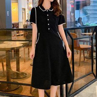 Short-sleeve Embroidered Trim A-line Polo Dress