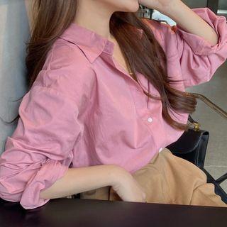 Long Sleeve Plain Shirt Pink - One Size