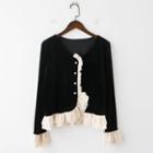 Frill Trim Velvet Button Jacket Black - One Size
