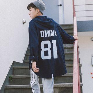 Hooded Number Printed Denim Jacket