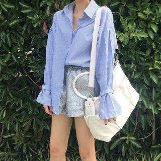 Tie-cuff Pinstriped Shirt Stripe - Blue - One Size