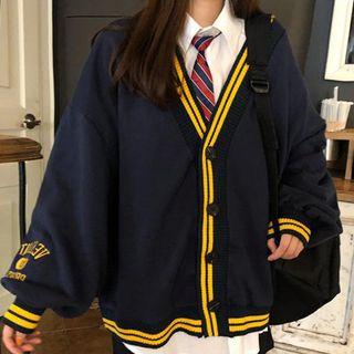 Plain Shirt With Tie / Contrast Trim Cardigan