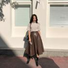 Band-waist Faux-leather Flare Skirt
