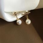 Bar Alloy Faux Pearl Dangle Earring 1 Pair - Gold & White - One Size