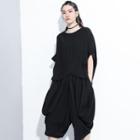 Set: Short-sleeve T-shirt + Cropped Wide-leg Pants Black - One Size