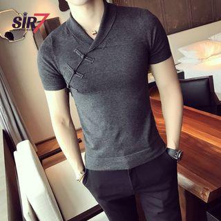 Short-sleeve Chinese Knot Button Knit Top