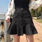 High Waist Denim Mini Mermaid Skirt