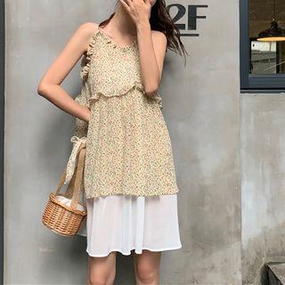 Floral Print Chiffon Layered Mini Dress As Shown In Figure - One Size