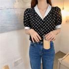 Short-sleeve Dotted Blouse Black - One Size