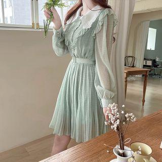 Frilly Plaid Chiffon Shirtdress With Belt