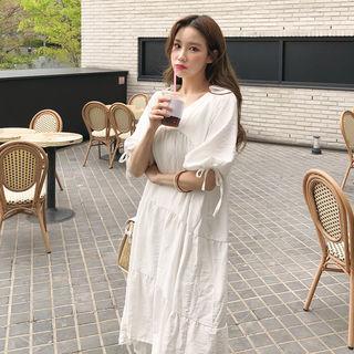 V-neck Tiered Dress White - One Size
