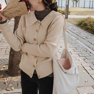 Sailor-collar Knit Cardigan Beige - One Size