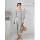 3/4-sleeve Floral Midi Dress White - One Size
