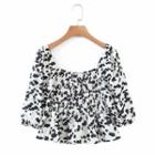 Square-neck Print Cropped Blouse