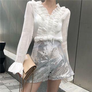 Bell-sleeve Lace-up Top / High-waist Short