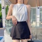 Set: Halter-neck Keyhole Blouse + A-line Skirt