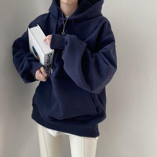 Long Sleeve Plain Loose-fit Hoodie