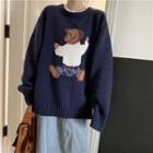 Bear Printed Sweater Sweater - One Size