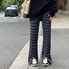 Houndstooth Front-slit Wide-leg Pants