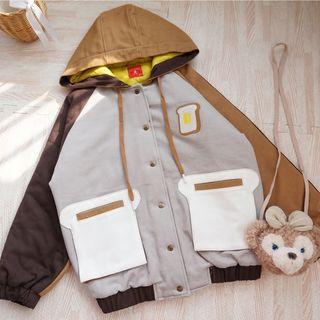 Hood Raglan Button Padded Jacket As Shown In Figure - One Size
