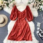 V-neck Open-back Puff-sleeve Dress
