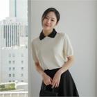 Contrast-collar Short-sleeve Knit Top