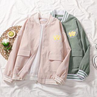 Cartoon Print Corduroy Zip Jacket