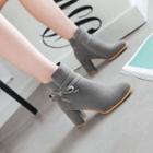 Bow Detail Block Heel Pointed Ankle Boots