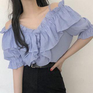 Plain Off Shoulder Ruffle Blouse