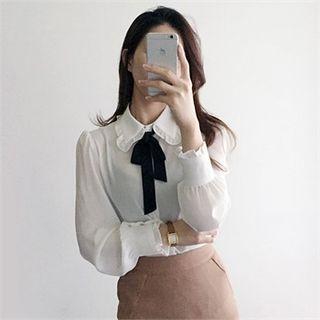 Frill-trim Chiffon Blouse With Tie