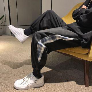 Plaid Panel Straight-leg Pants