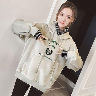 Striped Panel Letting Pleuche Hoodie