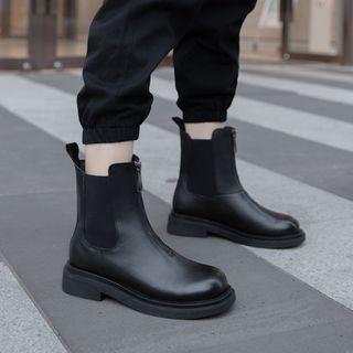 Zip-front Panel Faux-leather Short Boots