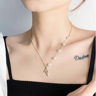 Mermaid Tail Pendant Faux Pearl Necklace Gold - One Size