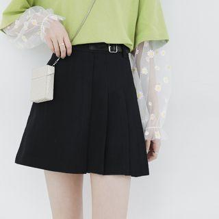 Asymmetric Pleated Mini A-line Denim Skirt