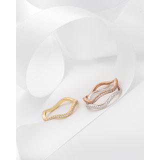 Full-rhinestone Wavy Silver Ring