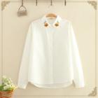 Flower Embroidered Collar Long-sleeve Shirt As Shown In Figure - One Size