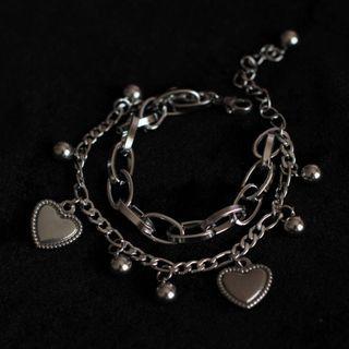 Heart Layered Stainless Steel Bracelet 1 Pc - Silver - One Size