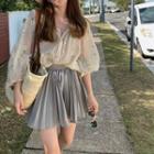 3/4-sleeve Embroidered Blouse / Mini A-line Skirt / Set