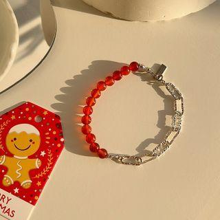 Beaded Bracelet S125 - 1 Pc - Silver & Red - One Size